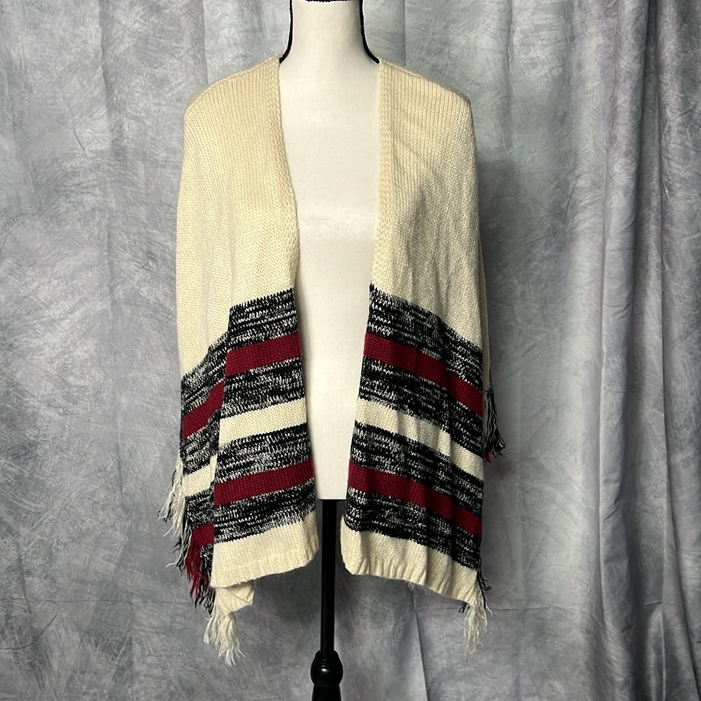Charlotte Russe Cream, Maroon & Black Poncho Sweater - size M/L